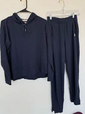 Cozy Navy Waffle-Knit Hoodie & Lounge Pants Set